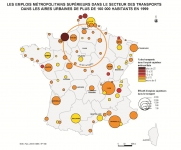 Les emplois métropolitains supérieurs dans le secteur des transports dans les aires urbaines de plus de 100 000 habitants en 1999